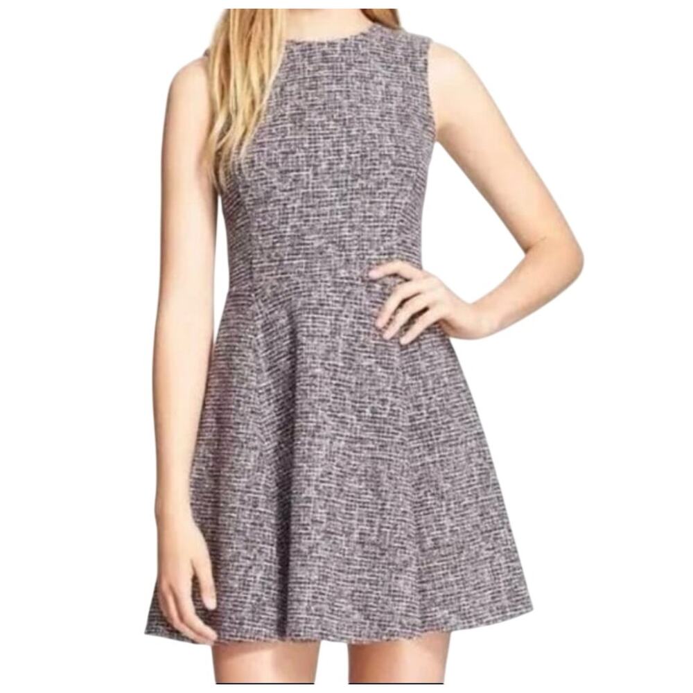 Theory Dress Womens 2 Multicolor Tweed Sleeveless Fit Flare Round Neck Mini